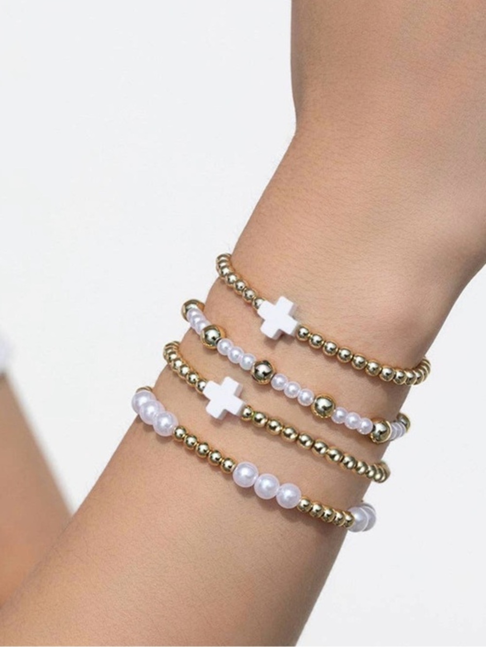 Gold Plated Elegant Gold Signature Cross Stacked Bracelet Set